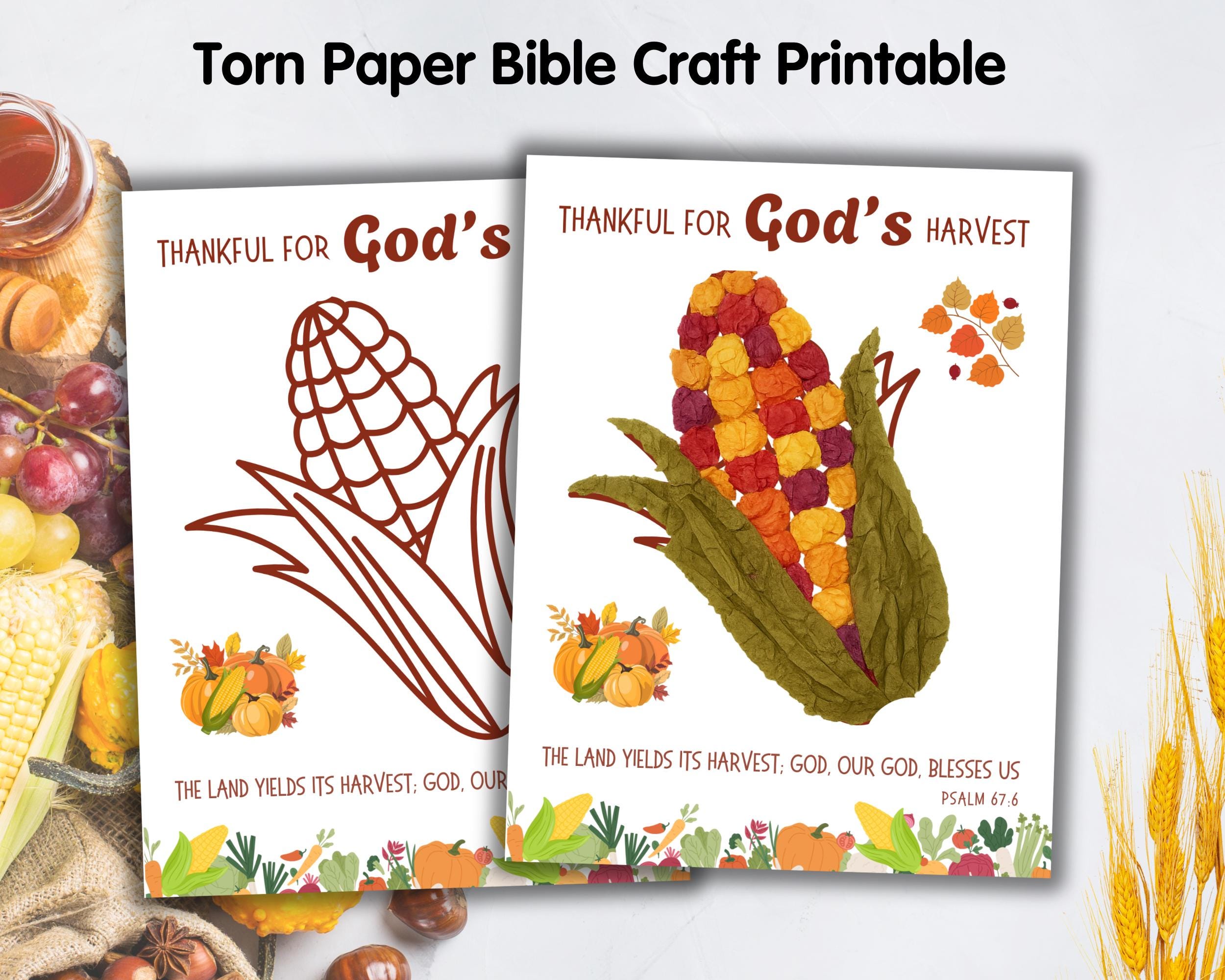 Fall Bible Tissue Paper Craft, Torn Paper Harvest Corn Printable,…