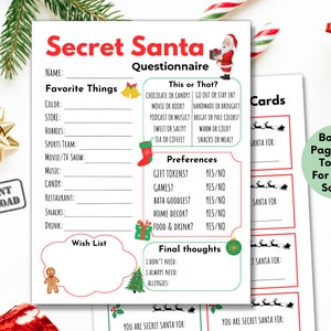 Secret Santa Questionnaire Secret Santa Gift Exchange for Coworkers