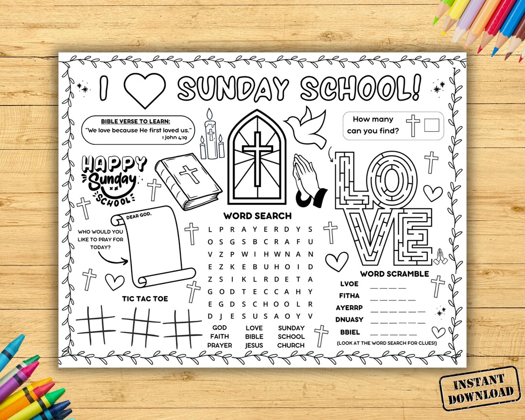 Sunday School Activity Placemat Printable, Kids Church Busy Page, Bible ...