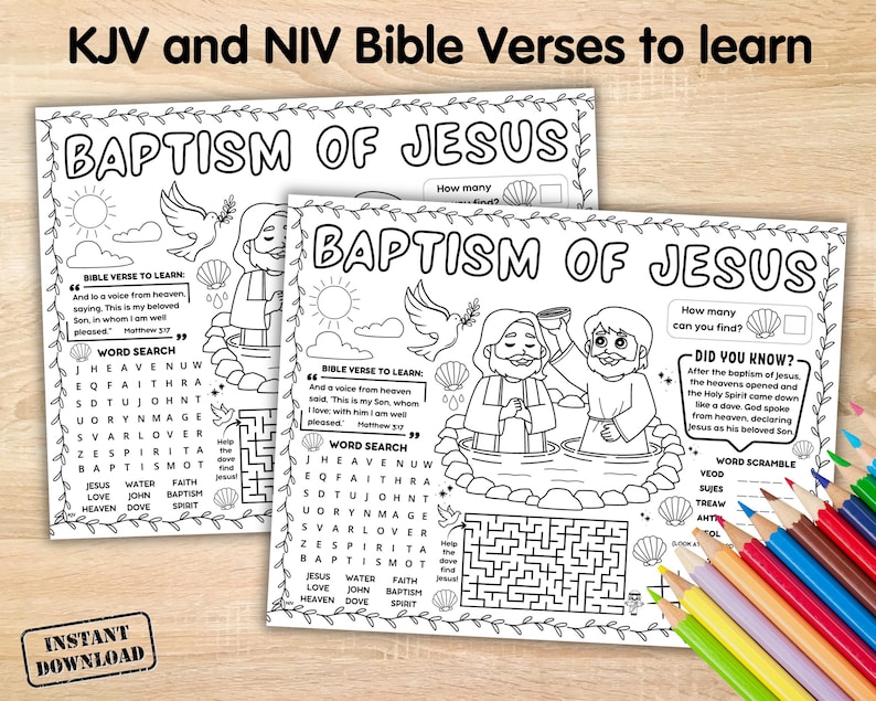 Baptism of Jesus Bible Activity Placemat, Sunday School Coloring Page ...