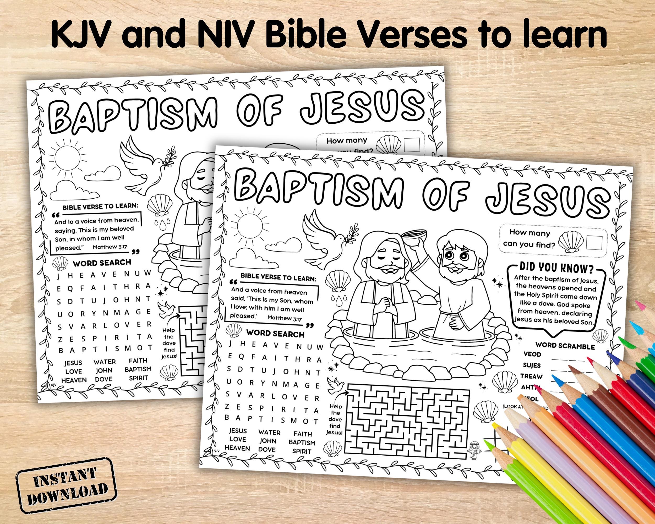 Baptism of Jesus Bible Activity Placemat, Sunday School Coloring Page ...