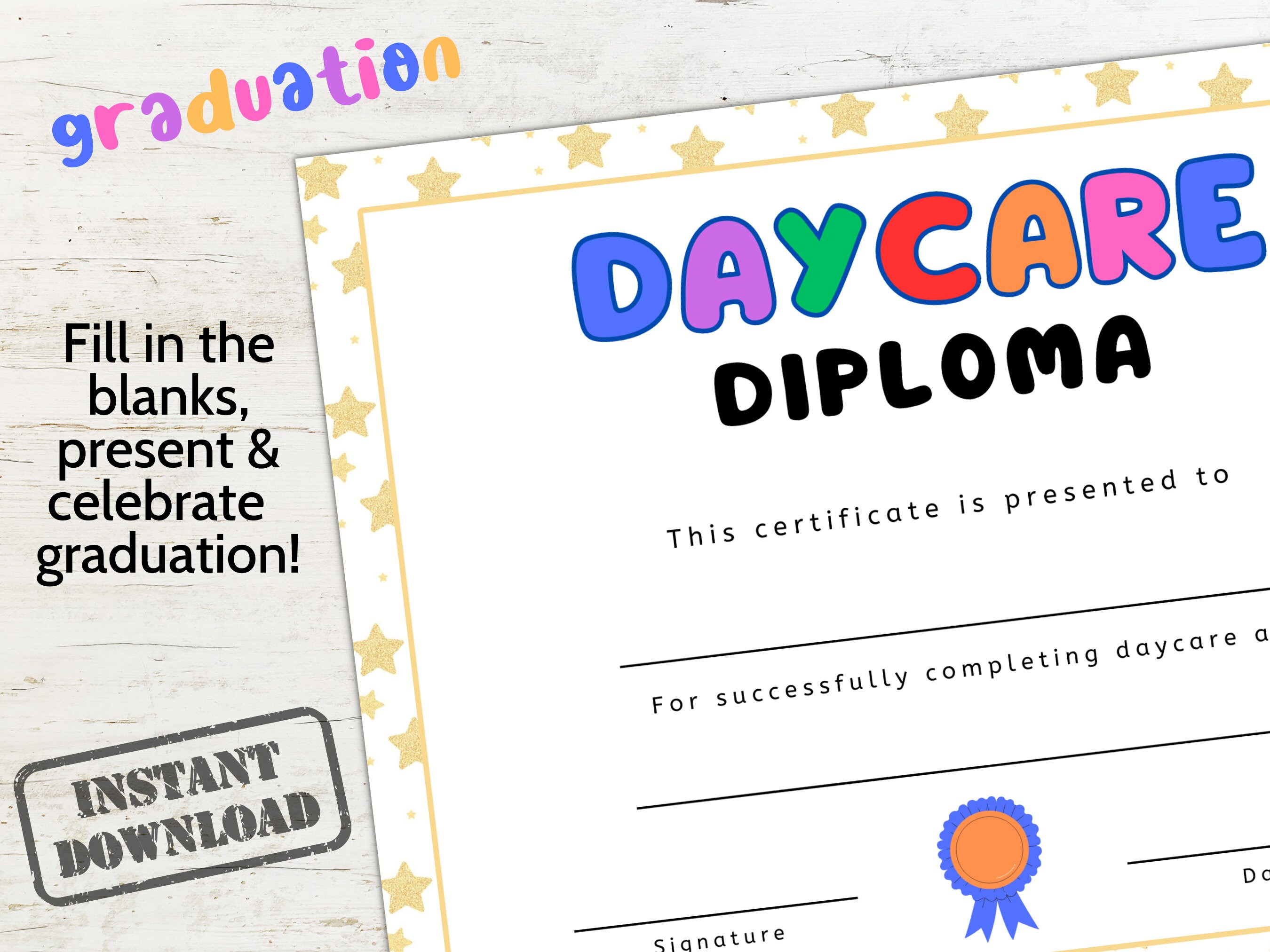 Daycare Graduation Daycare Certificate Daycare Diploma Preschool Daycare Graduation Daycare Certificate Daycare Diploma Preschool