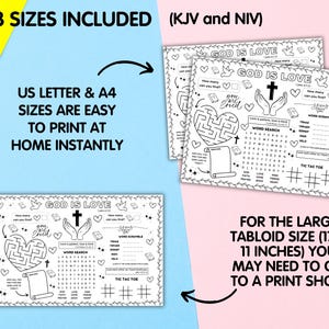 Bible Love Activity Placemat, Christian Valentines Bible Craft Games, Sunday School Activity, God Is Love Childrens Church Coloring Page image 2