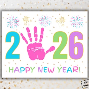 Frohes neues Jahr 2026 Handabdruck Kunst, Neujahrstag Aktivität, Handabdruck Handwerk Andenken, Baby Handabdruck Kunst Geschenk, Kleinkind Vorschule DIY Aktivität