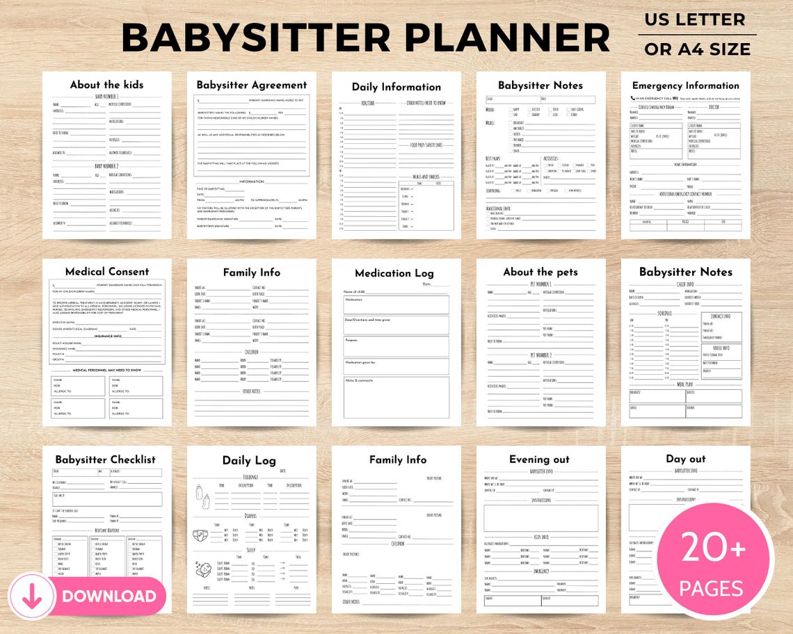 Babysitter Planner, Childcare Pack Printable, Babysitting Information ...