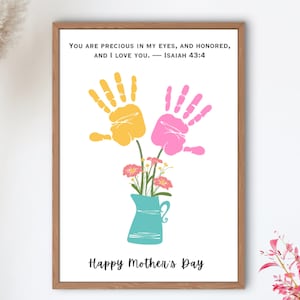 Mother&#39;s Day Bible Craft, Bible Verse Mothers Keepsake Gift, Printable Mom Flower Handprint Art Preschool, Christian Sunday School Activity