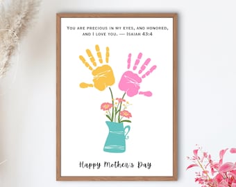 Mother's Day Bible Craft, Bible Verse Mothers Keepsake Gift, Printable Mom Flower Handprint Art Preschool, Christian Sunday School Activity
