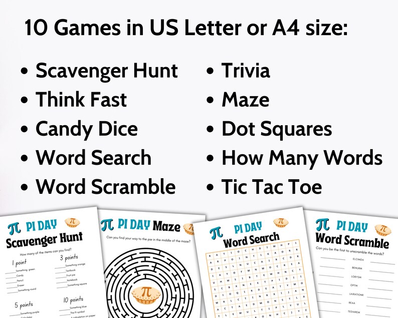 Pi Day Games Bundle Printable, Pi Day Party, Kids Pi Day Maths Games ...