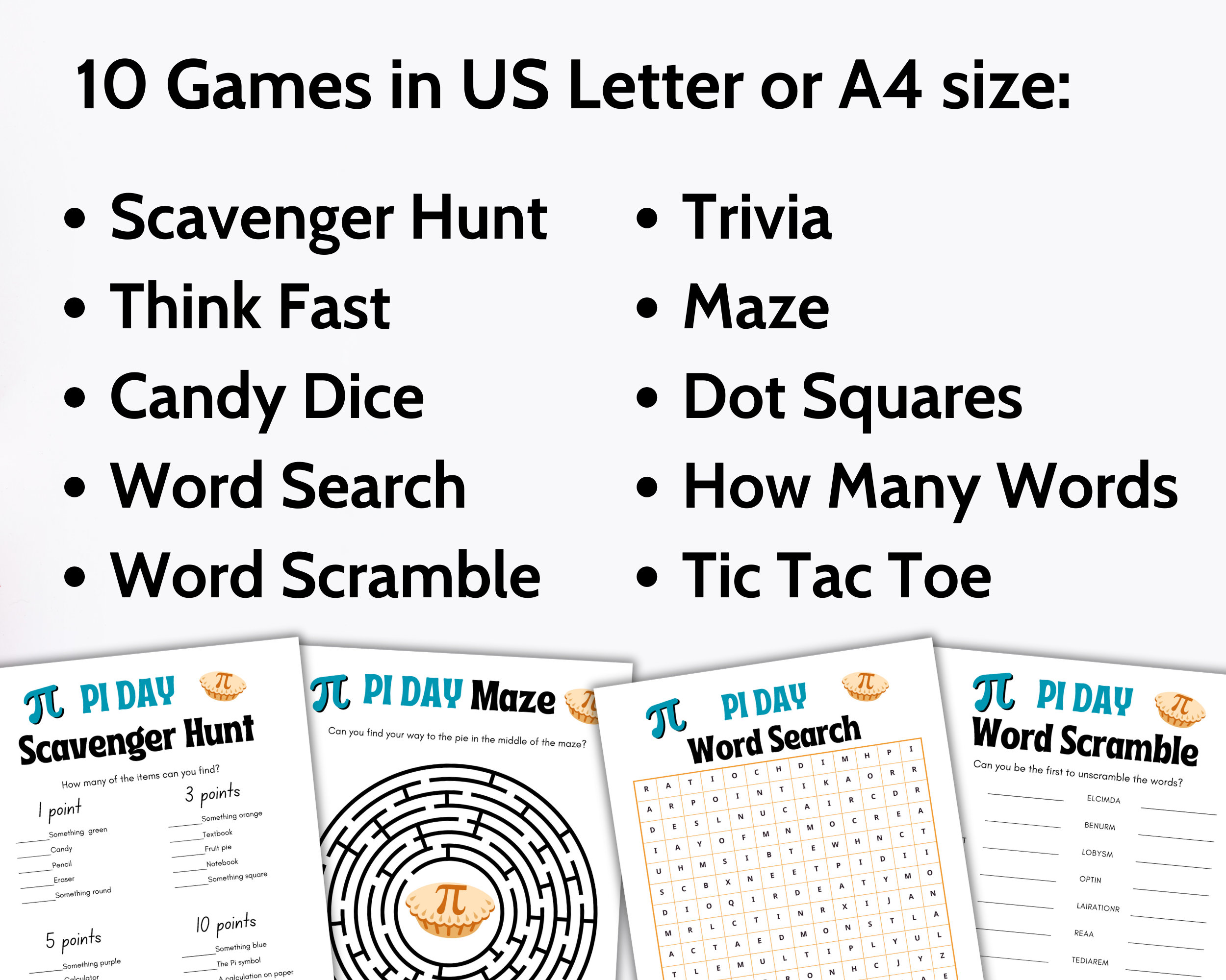 Pi Day Games Bundle Printable, Pi Day Party, Kids Pi Day Maths Games ...