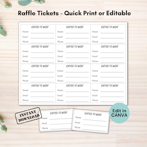 Billets de tombola imprimables, participez pour gagner des billets, modèle modifiable de coupon de tombola Gagnez un prix, billets de tombola personnalisés personnalisés minimalistes