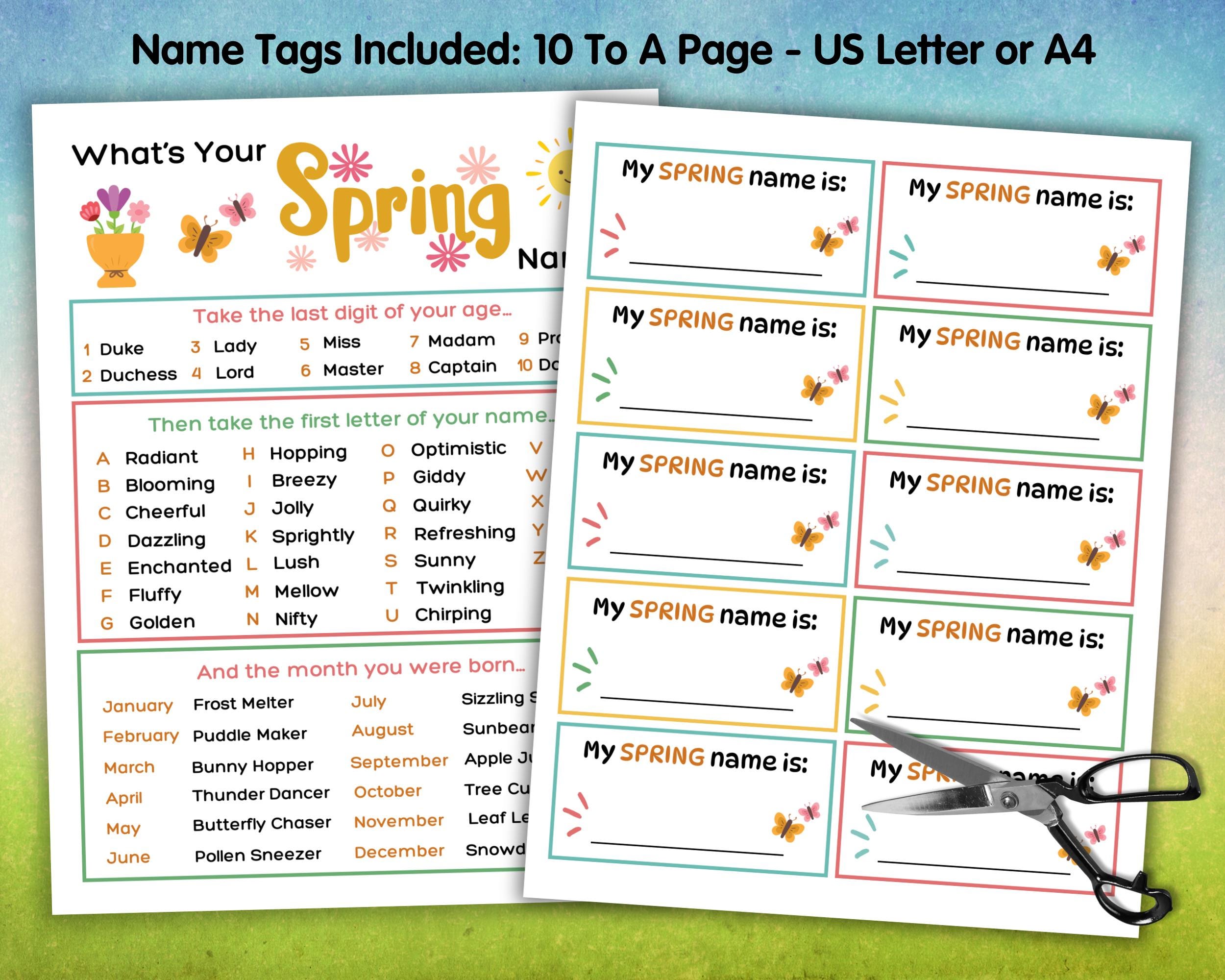 Spring Names Learning Ideas What’s Your Spring Name Game Printable, Spring Party Icebreaker ...