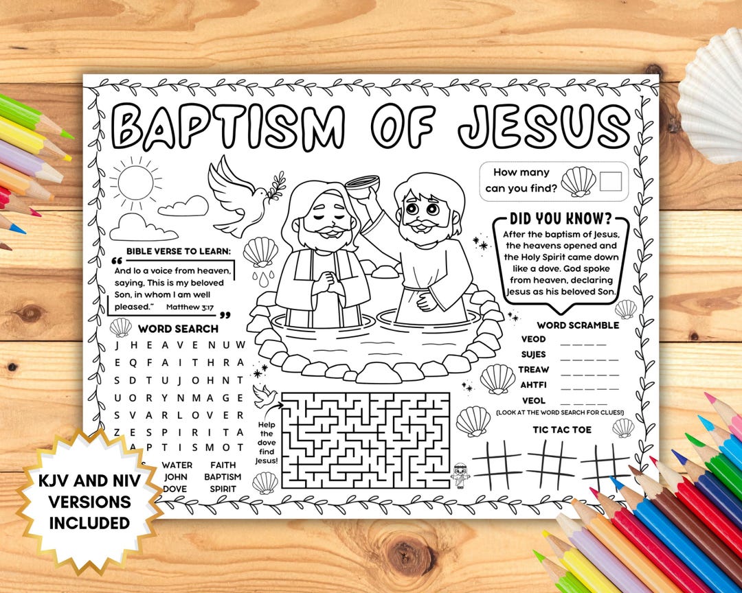 Baptism of Jesus Bible Activity Placemat, Sunday School Coloring Page ...