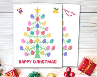 Christmas Tree Fingerprint Craft Printable, Christmas Handprint Art, Kids Thumbprint & Fingerprint Art Activity, Xmas Preschool Activities