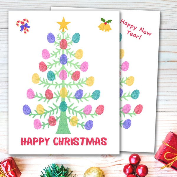 Christmas Tree Fingerprint Craft Printable, Christmas Handprint Art, Kids Thumbprint & Fingerprint Art Activity, Xmas Preschool Activities