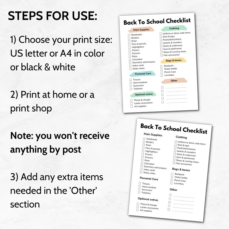 Back to School Shopping Checklist, First Day of School Packing List ...