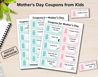 Mothers Day Coupons Printable, Mother's Day Coupons From Kids, Mom Coupon Book Template, Mom Vouchers, Personalized Last Minute Gift For Mom