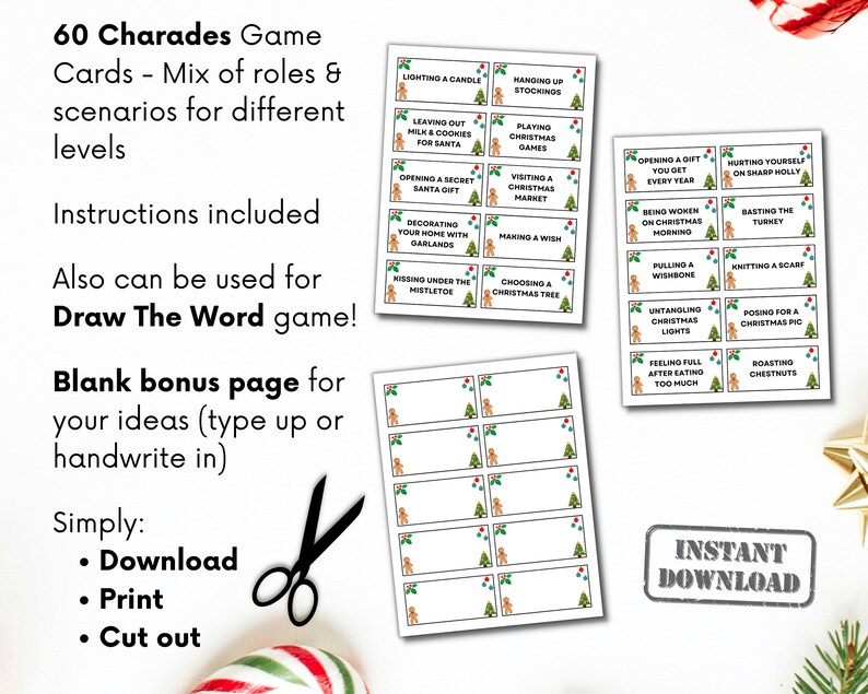 Christmas Charades Game, Christmas Party Games for Kids or Adult Teams ...