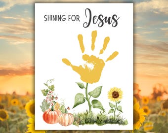 Christian Seasonal Handprint Keepsake Printable, Sunday School Kid Craft, Jesus Summer Sunflower Art, Fall Homeschool, Childrens Church Fun