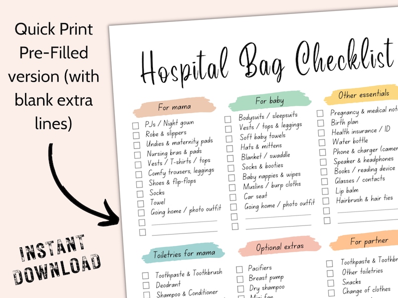 Hospital Bag Checklist, Labor & Delivery Baby Essentials List, Maternity Bag, Mom Pre Packing Bag Planner, Mum Newborn Pregnancy Preparation image 2