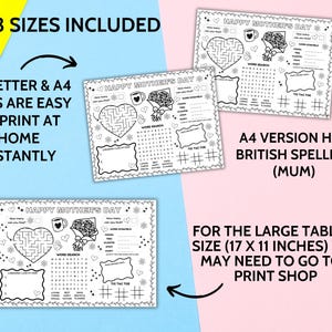 Happy Mothers Day Activity Placemat Printable, Mothers Day Craft Coloring Page, All About Mom Tablemat, Kids Preschool Classroom Games Sheet