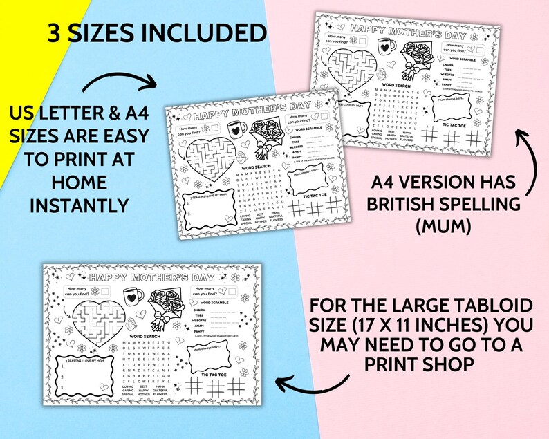 Happy Mothers Day Activity Placemat Printable, Mothers Day Craft Coloring Page, All About Mom Tablemat, Kids Preschool Classroom Games Sheet