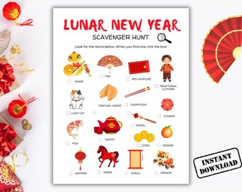 Lunar New Year Scavenger Hunt Printable, Chinese New Year Treasure Hunt, 2026 Year Of The Horse Classroom Game, Chinese Tradition Party Fun