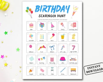 Birthday Scavenger Hunt Game Printable, Kids Treasure Hunt Clues, Birthday Party Activity, Indoor Hunt And Find Fun, Toddler Preschool Ideas