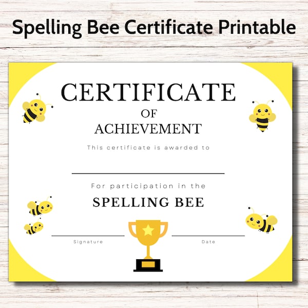 Spelling Bee Certificate Printable, Spelling Bee, Spelling Award, Certificate Of Appreciation, Spelling Test Game, 1st Grade Spelling Comp