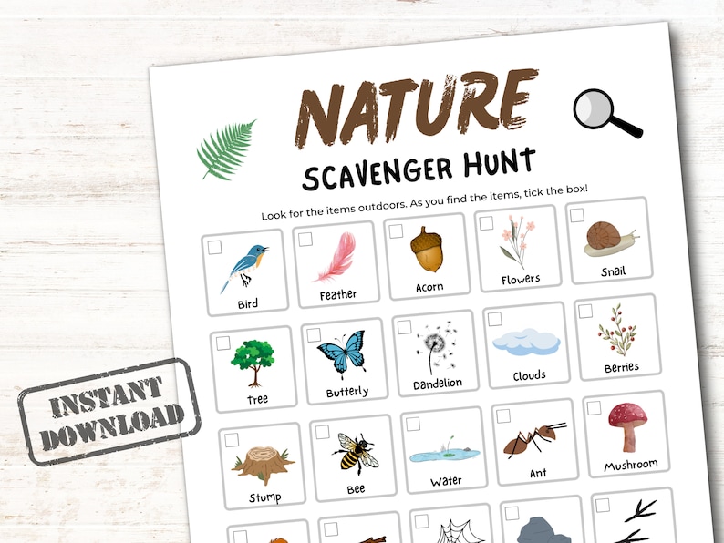 Nature Scavenger Hunt, Outdoor Treasure Hunt Printable, Scavenger Hunt For Kids, Kids Camping Games, Preschool Outdoor Activity, Nature Game