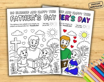 Christian Father's Day Coloring Page, Kid Bible Printable Activity, Sunday School Daddy Day Craft, Religious Dad Children Church, Homeschool