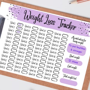 Weight Loss Tracker Printable, Weight Loss Challenge, Weekly Weigh in Log, Slimming Log Planner, 52 Week Weight Loss Journal, Diet Tracker