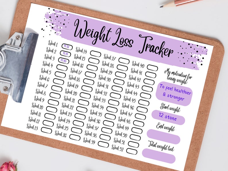 Weight Loss Tracker Printable, Weight Loss Challenge, Weekly Weigh in Log, Slimming Log Planner, 52 Week Weight Loss Journal, Diet Tracker