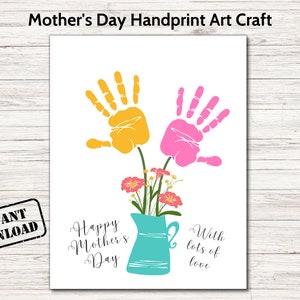 Mothers Day Flowers Handprint Art, Handprint Keepsake, Mom Handprint Craft, Baby First Handprint, 1st Mother&#39;s Day Gift, Mom Gift From Kids