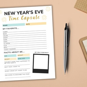 New Years Eve Time Capsule Questionnaire For Kids, NYE Kids Table Activity, New Years Eve Party Game, Family Keepsake, Year in Review, Classroom School Activity