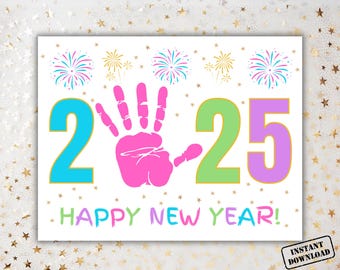Happy New Year 2025 Handprint Art, New Years Day Activity, Handprint Craft Keepsake, Baby Handprint Art Gift, Toddler Preschool DIY Activity