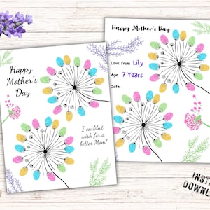 Mothers Day Dandelion Fingerprint Art, Fingerprint Craft Mom Keepsake, Dandelion Kids Craft, Kids Daycare Fingerprint Art, Mom Handprint Art