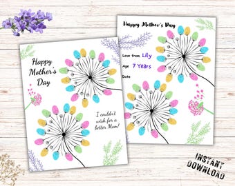 Mothers Day Dandelion Fingerprint Art, Fingerprint Craft Mom Keepsake, Dandelion Kids Craft, Kids Daycare Fingerprint Art, Mom Handprint Art