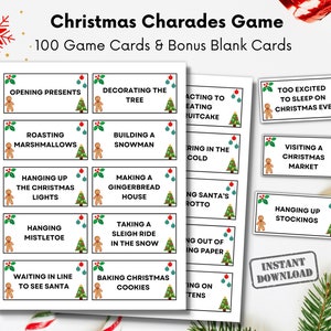 Kerst Charades Game, Kerstfeestspellen voor kinderen of volwassen teams, Vakantie Familiespellen Nacht Charade Kaarten Afdrukken, Xmas Draw The World