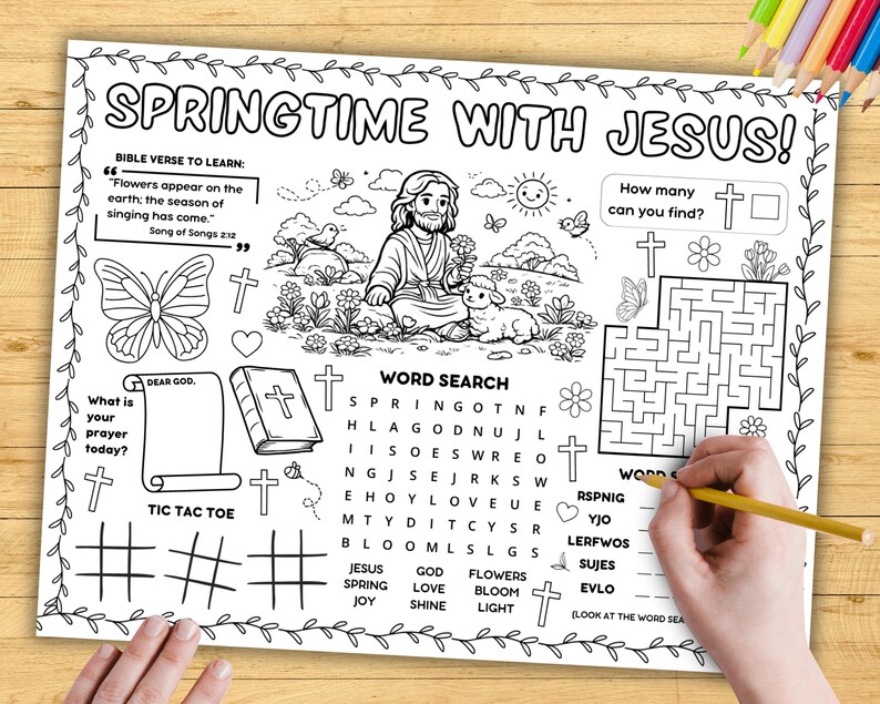 Spring Religious Coloring Pages Spring Bible Activity Placemat, Springtime With Jesus Coloring Page ...