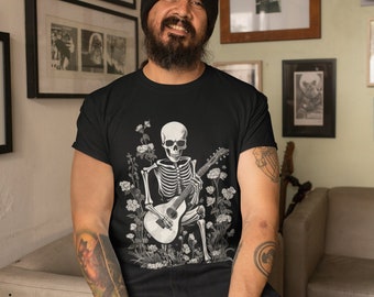 Guitar Skeleton Graphic Tee, Music Lover Unisex Shirt