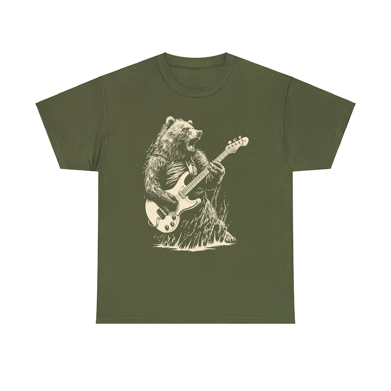 Bear Tshirt Bear Playing Bass Guitar Shirt Screen Print Guitar Shirt