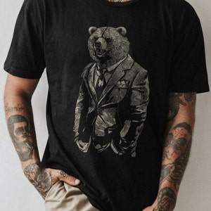 Gentleman Bear Graphic Tee - Bear T-Shirt - Gift for Animal Lover -Bear Tee -Funny Shirt - Funny Tee -Gift For Him, Unique Gift , Funny gift