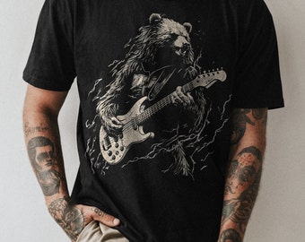 Bär spielt Bass Gitarre T-Shirt | Musik-Liebhaber-Grafik-T-Shirt