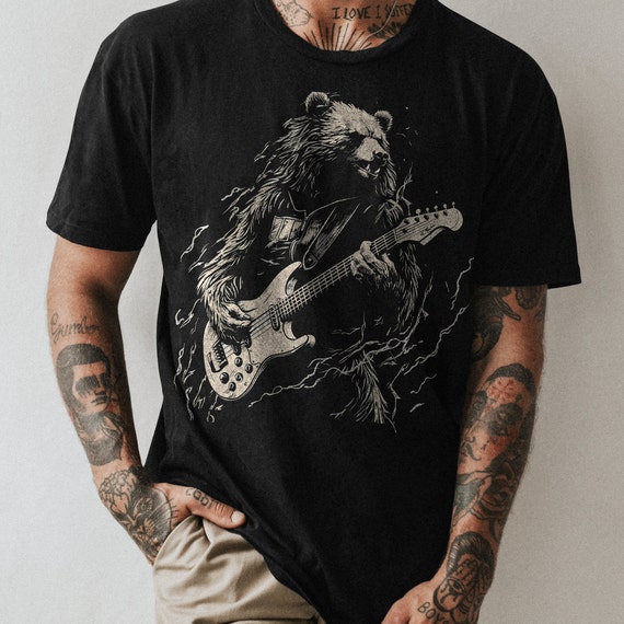 Bear Playing Bass Guitar T-Shirt | Music Lover Graphic Tee