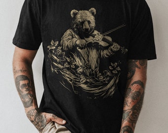 Bear Violinist Graphic Tee | Unisex Cotton T-Shirt