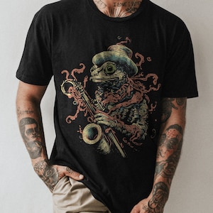 Funny Chameleon Saxophonist T-Shirt | Whimsical Animal Music Tee | Colorful Chameleon Saxophonist Tee | Saxophonist Tee | Chameleon Shirt