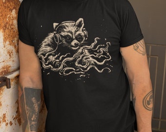 Funny Raccoon DJ Graphic T-Shirt, Music Lover Tee