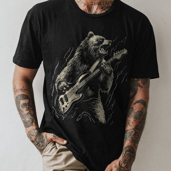 Bear T-shirt | Bear Playing Bass Guitar Shirt | Bass Guitar Tshirt | Graphic Tshirt | Graphic T Shirt |Men's Graphic Tee| Bear Gifts For Men