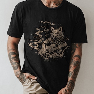 Lustiges Hyäne Gitarrist T-Shirt | Wunderliche Tiermusik Tee | Hyäne Shirt | Gitarrist T-Shirt | Musikliebhaber-Shirt | Funky Hyäne Shirt