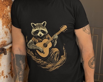 Maglietta grafica Raccoon Guitarist - Maglietta musicale con animali stravaganti